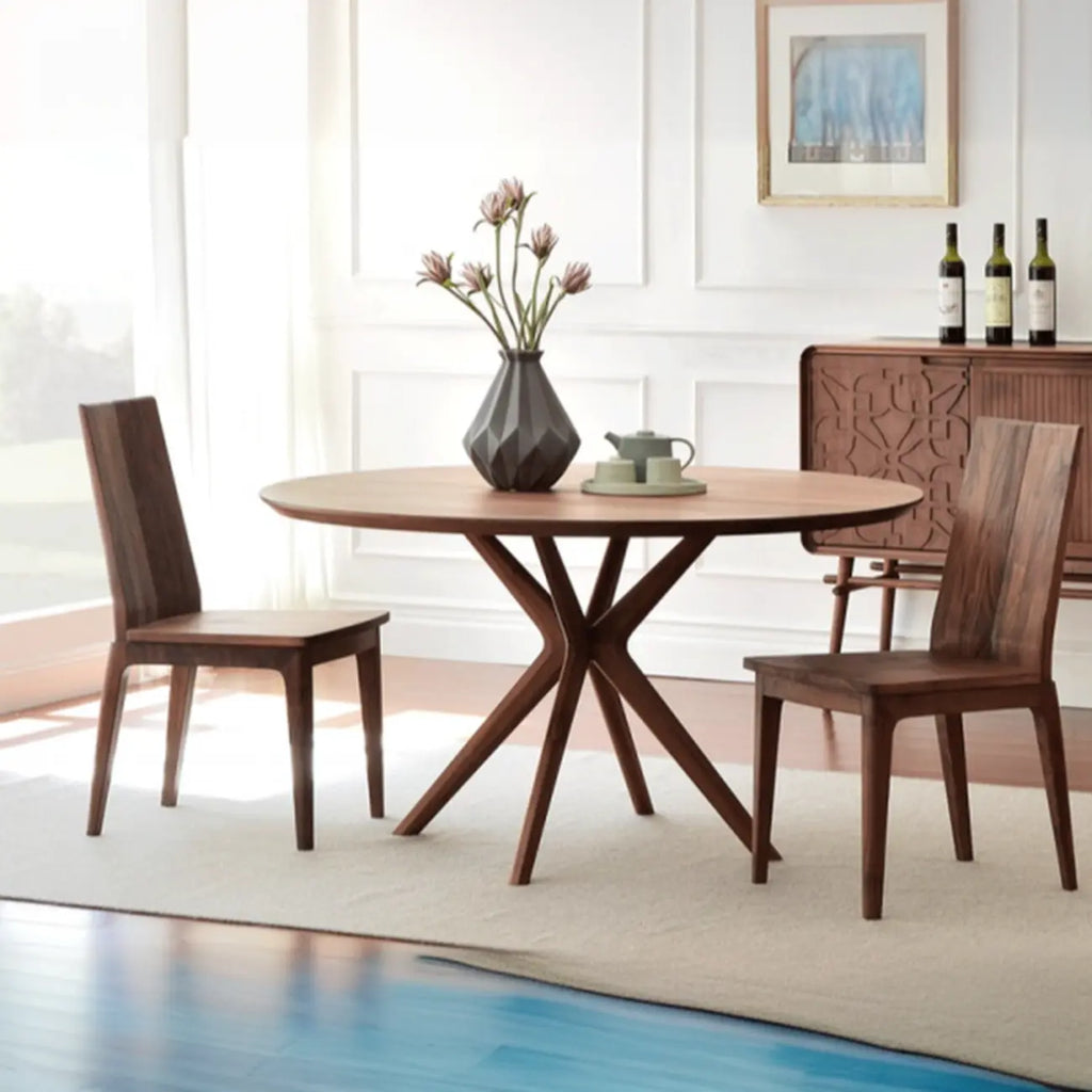 Table de salle à manger ronde moderne en bois massif marron