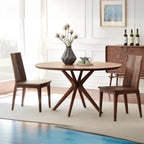 Table de salle à manger ronde moderne en bois massif marron