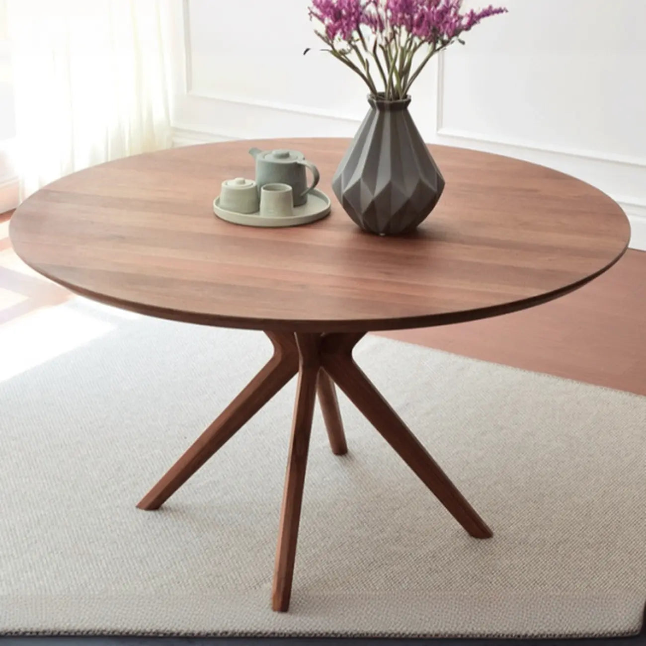 Table de salle à manger ronde moderne en bois massif marron