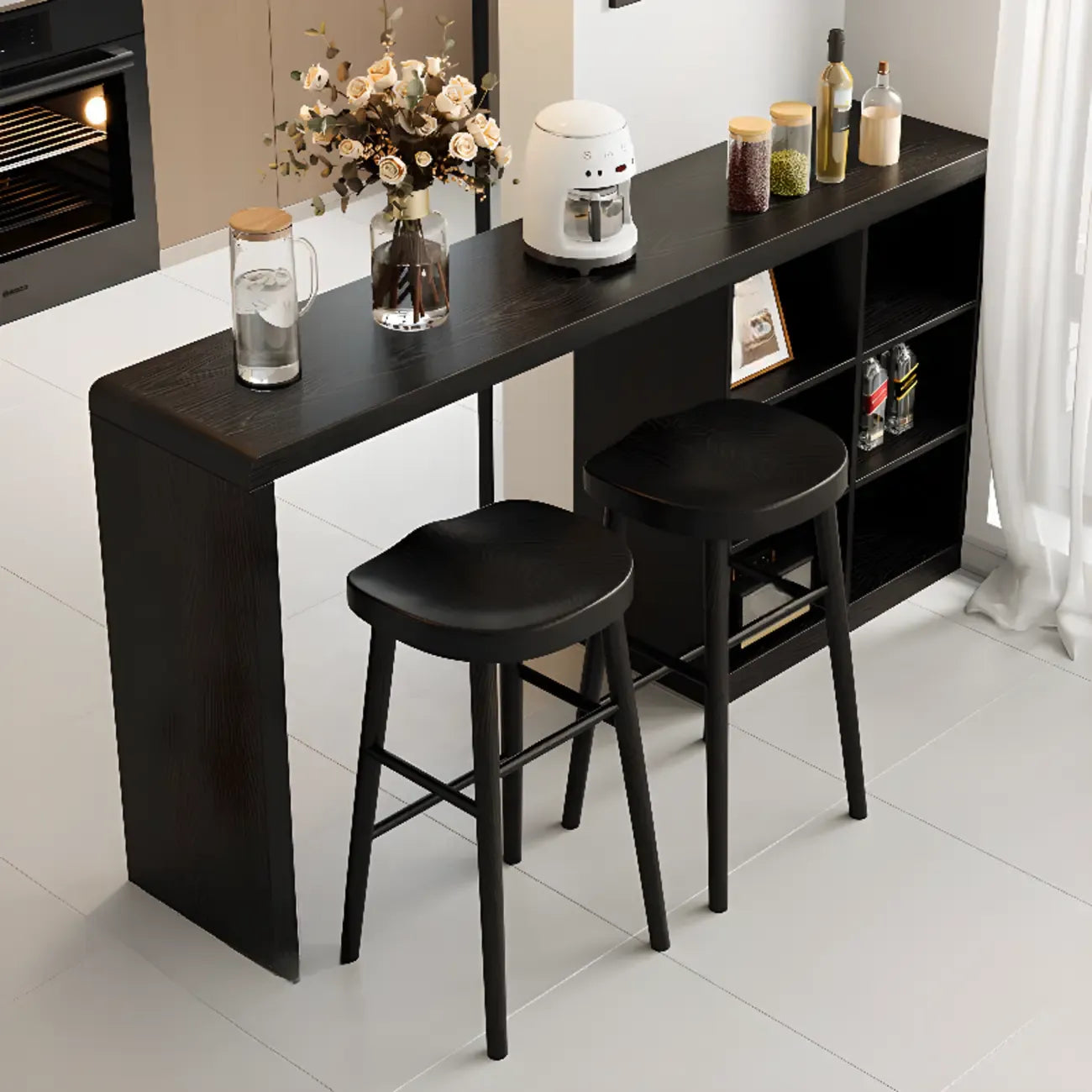Tables de bar modernes en bois noir avec rangement