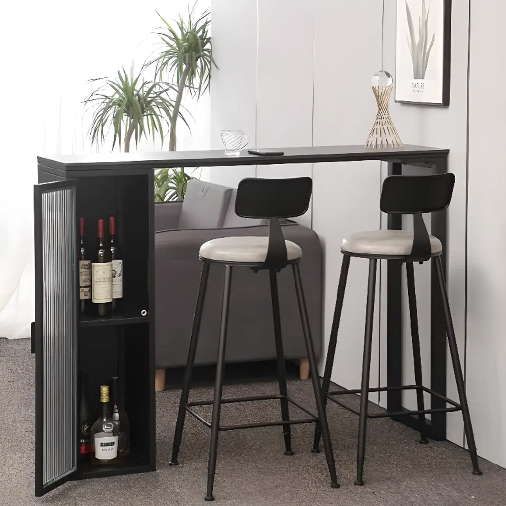Tables de bar modernes en métal noir avec plateau fixe et rangement