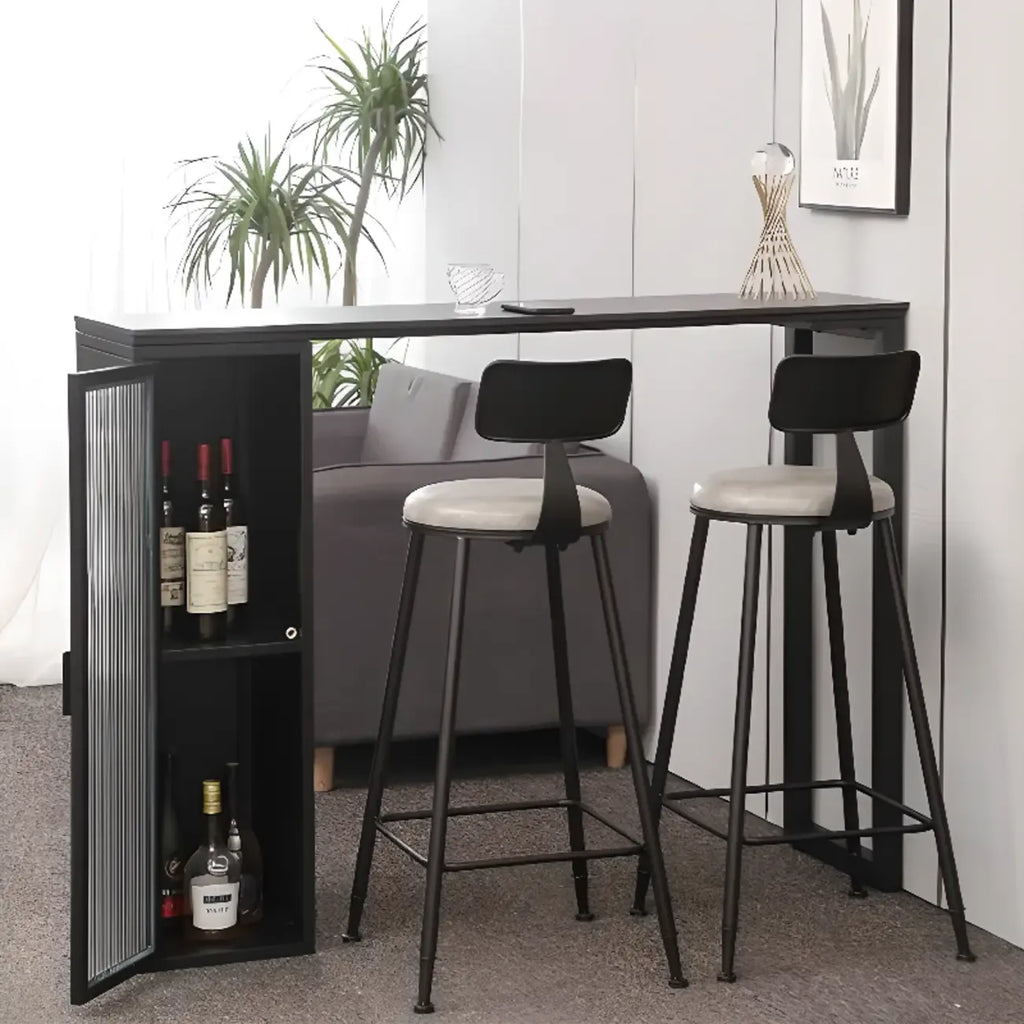 Tables de bar modernes en métal noir avec plateau fixe et rangement