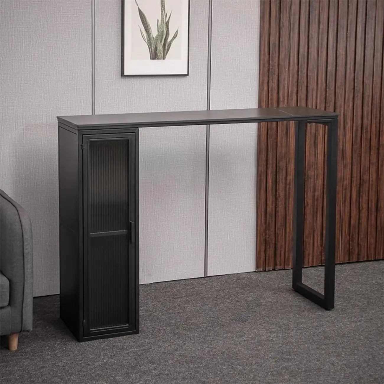 Tables de bar modernes en métal noir avec plateau fixe et rangement