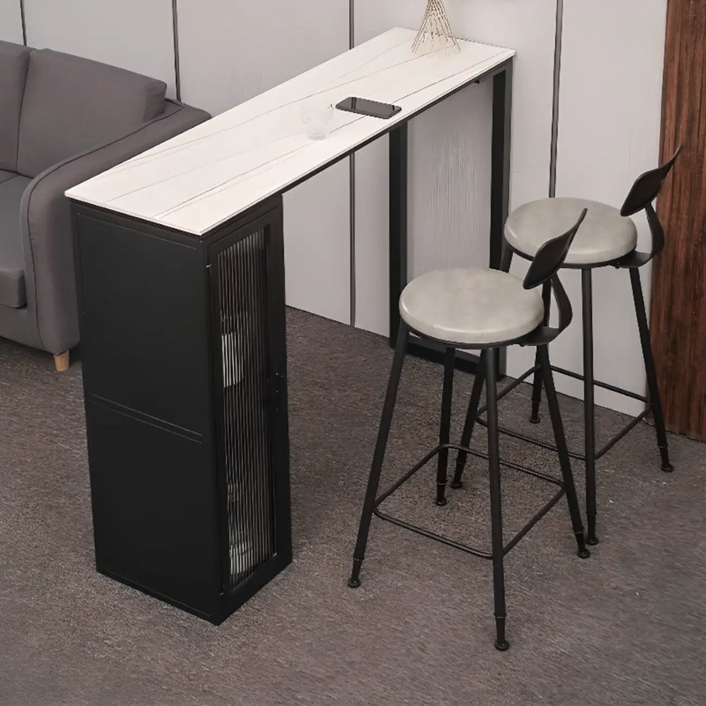 Tables de bar modernes en métal noir avec plateau fixe et rangement