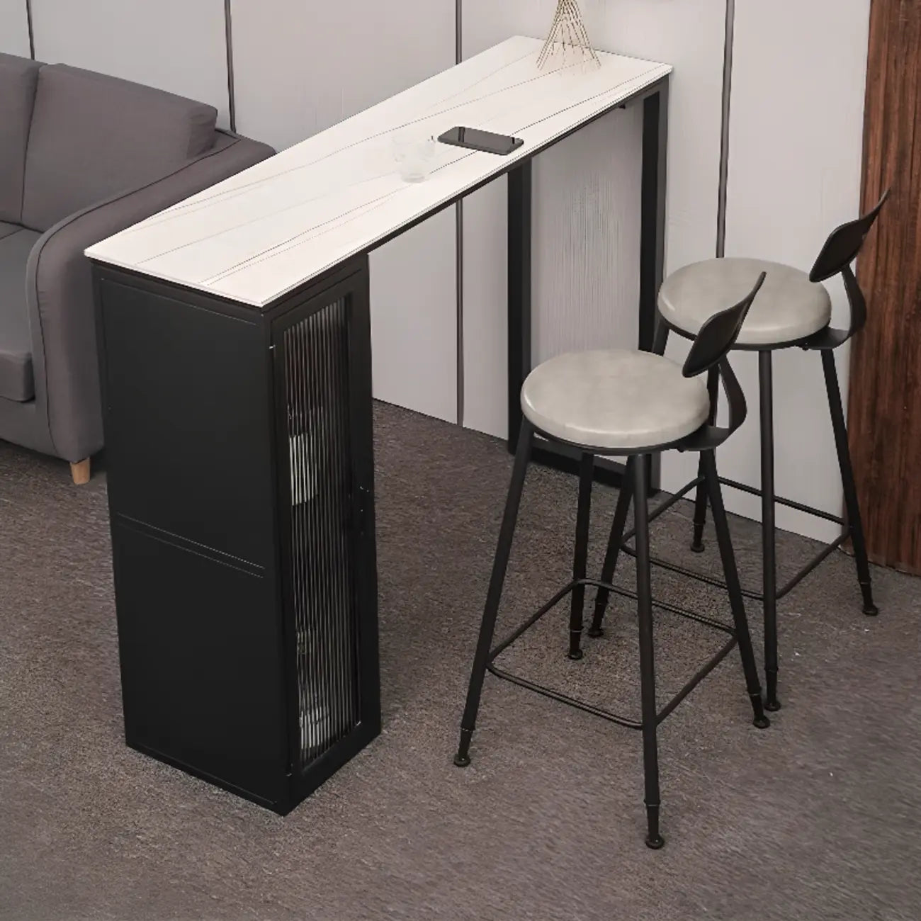 Tables de bar modernes en métal noir avec plateau fixe et rangement