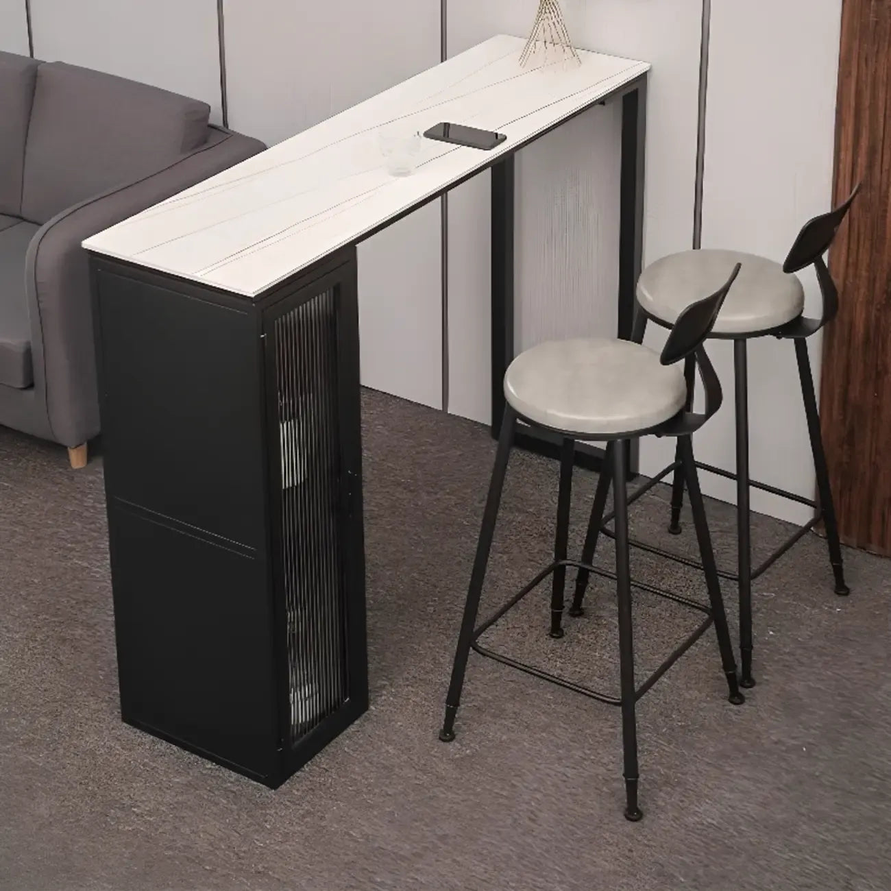 Tables de bar modernes en métal noir avec plateau fixe et rangement