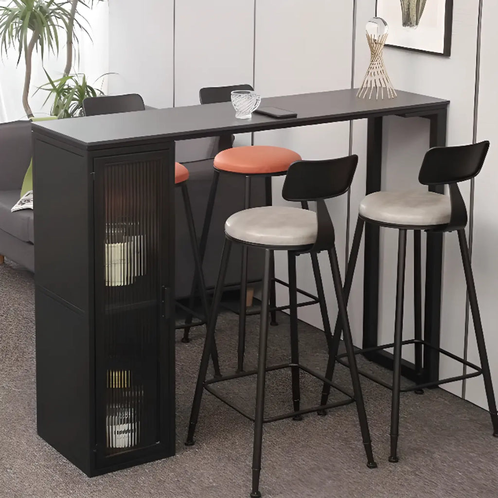 Tables de bar modernes en métal noir avec plateau fixe et rangement