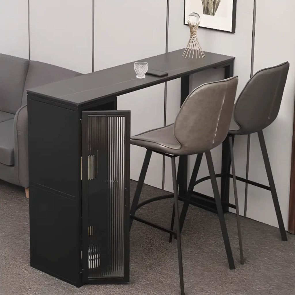 Tables de bar modernes en métal noir avec plateau fixe et rangement