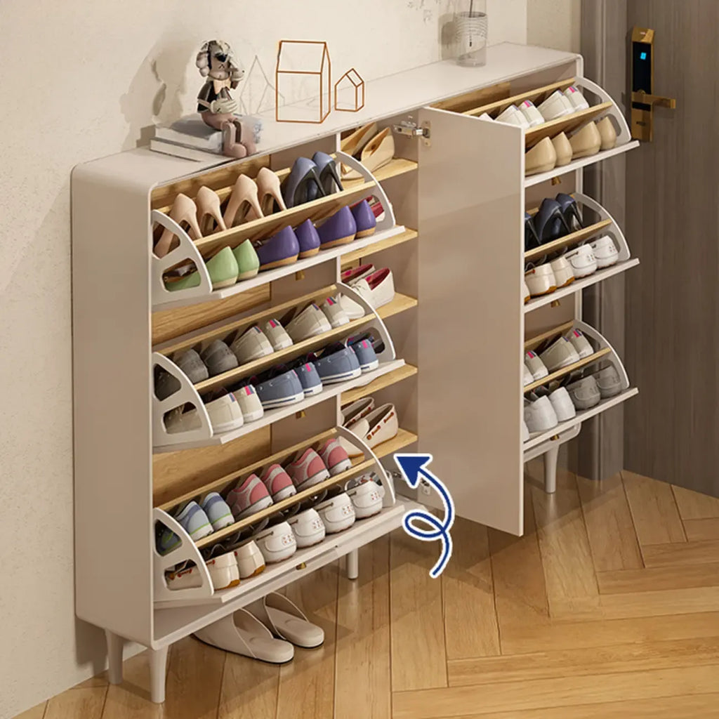 Meuble à chaussures d'entrée en bois beige avec rangement dissimulé