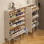 Meuble à chaussures d'entrée en bois beige avec rangement dissimulé