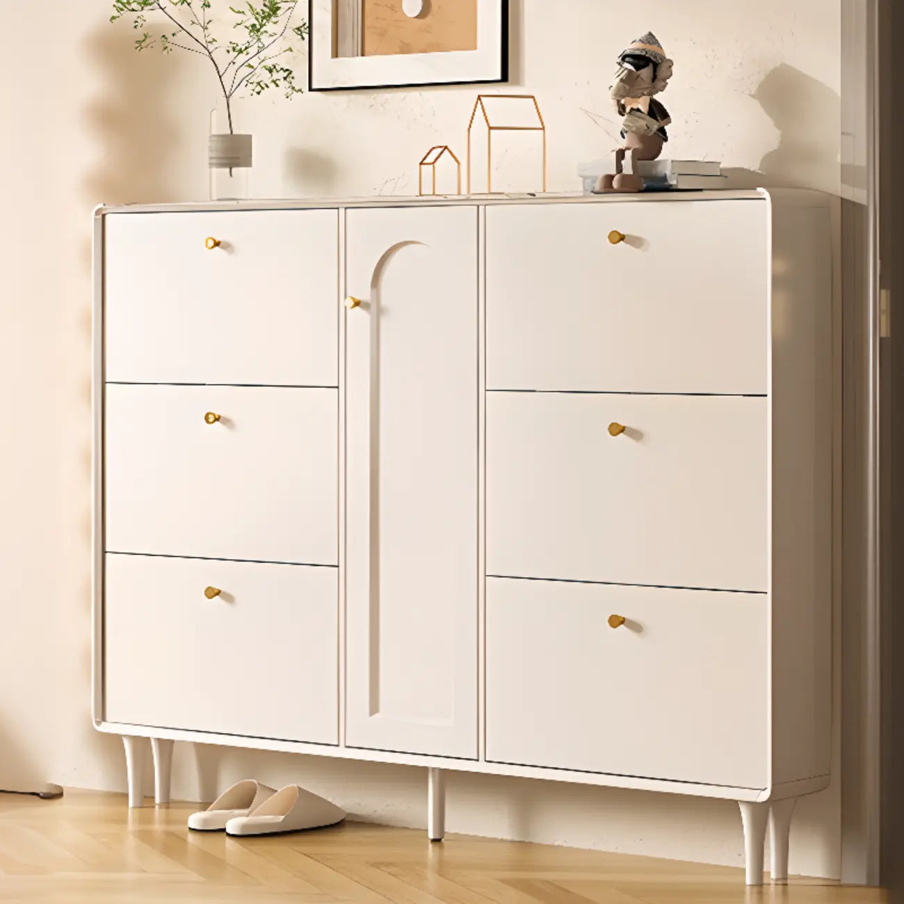 Meuble à chaussures d'entrée en bois beige avec rangement dissimulé