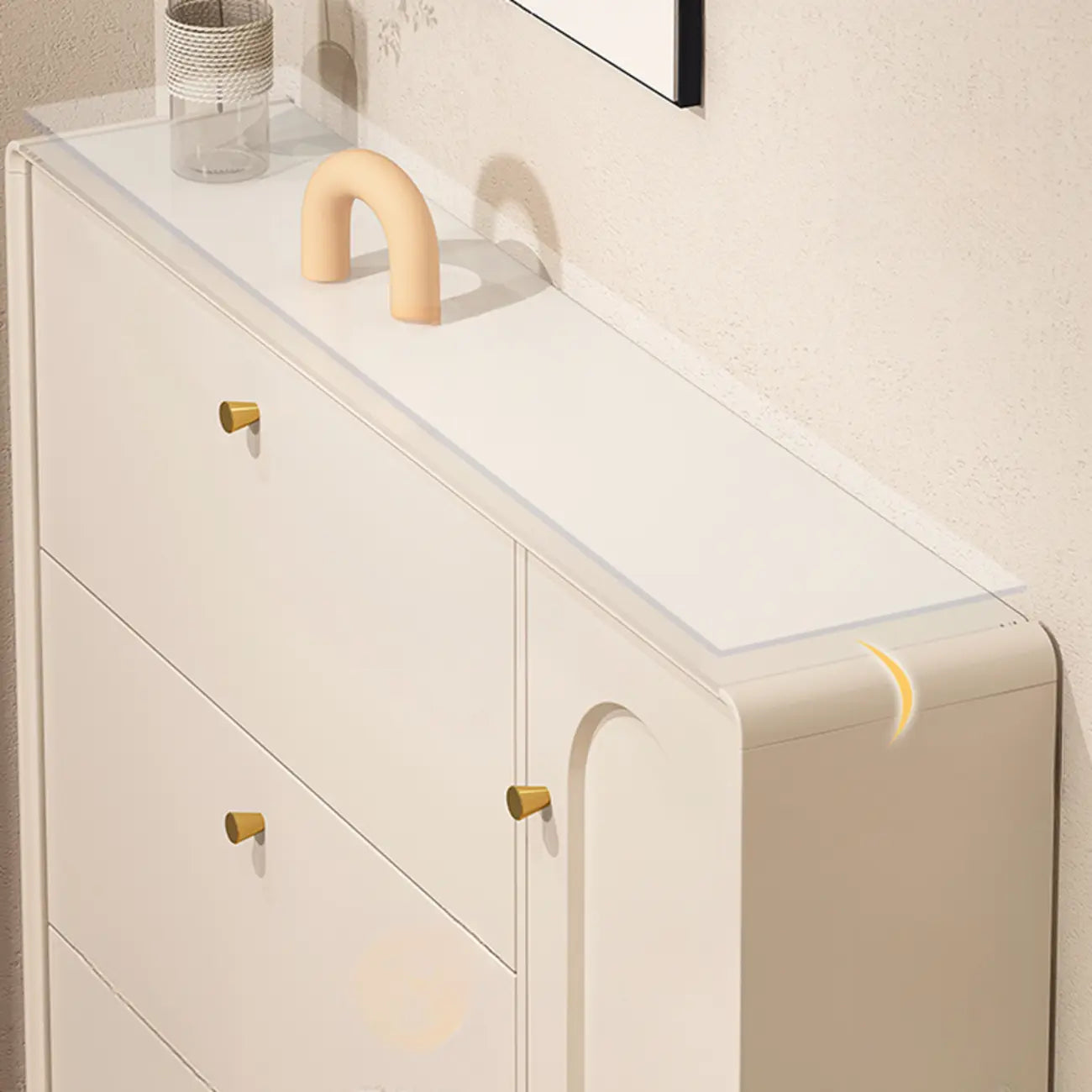 Meuble à chaussures d'entrée en bois beige avec rangement dissimulé