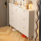 Meuble à chaussures d'entrée en bois beige avec rangement dissimulé