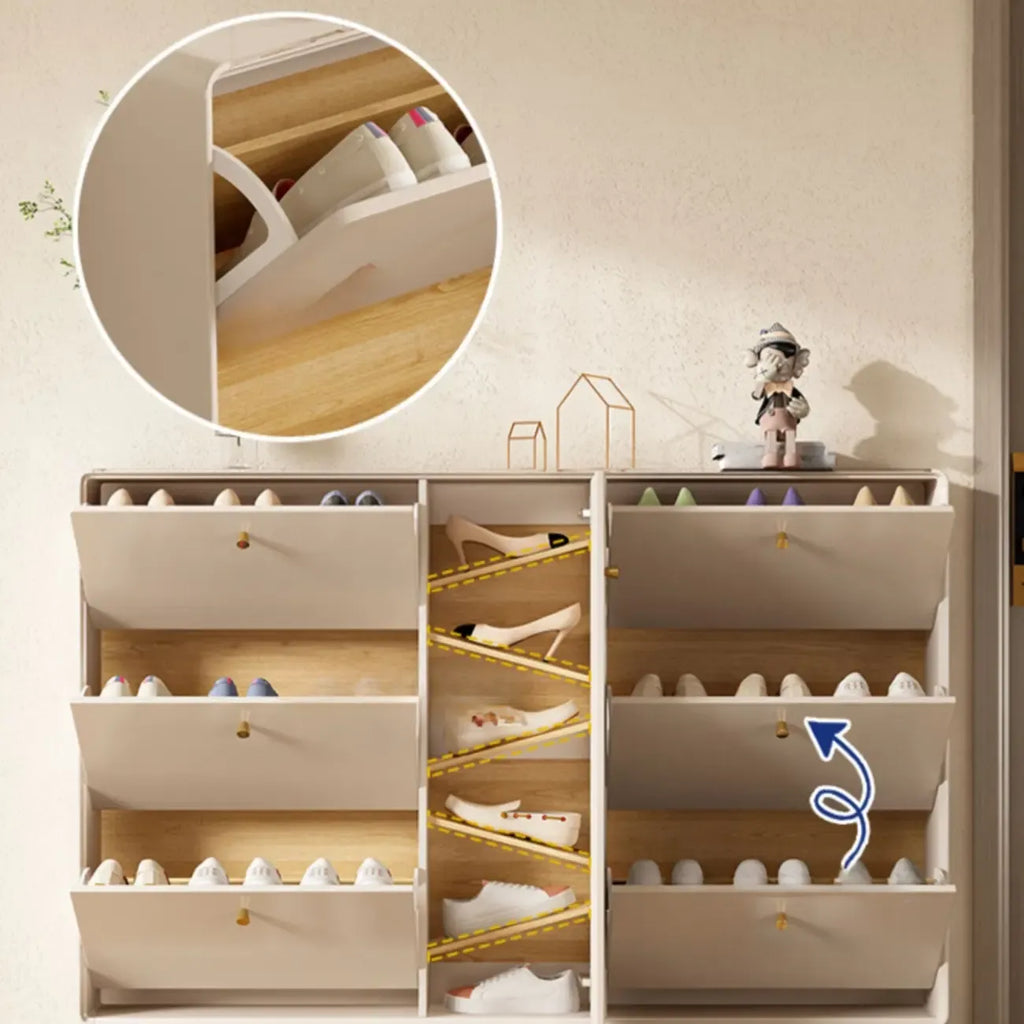 Meuble à chaussures d'entrée en bois beige avec rangement dissimulé