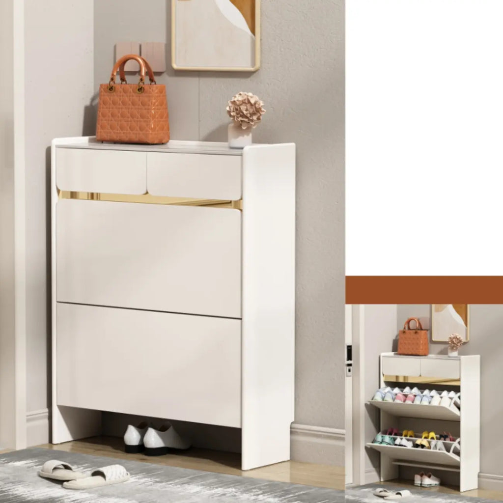 Meuble à chaussures glamour en bois blanc avec tiroirs pour entrée