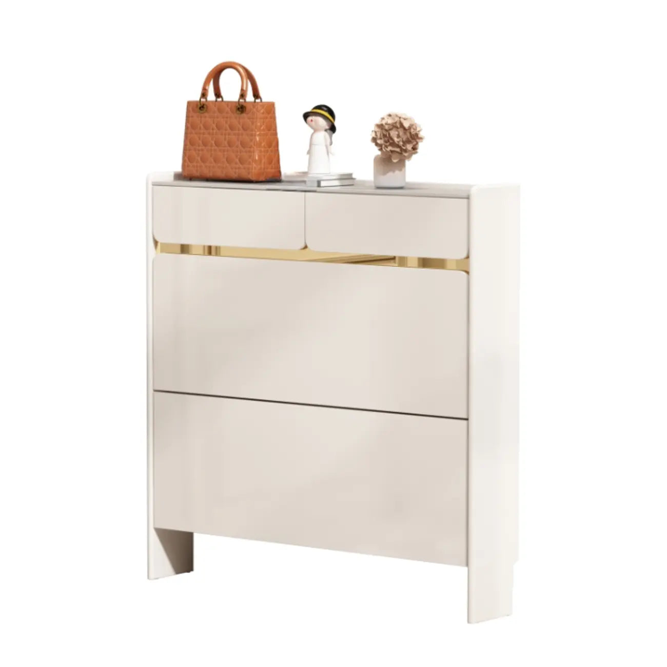 Meuble à chaussures glamour en bois blanc avec tiroirs pour entrée