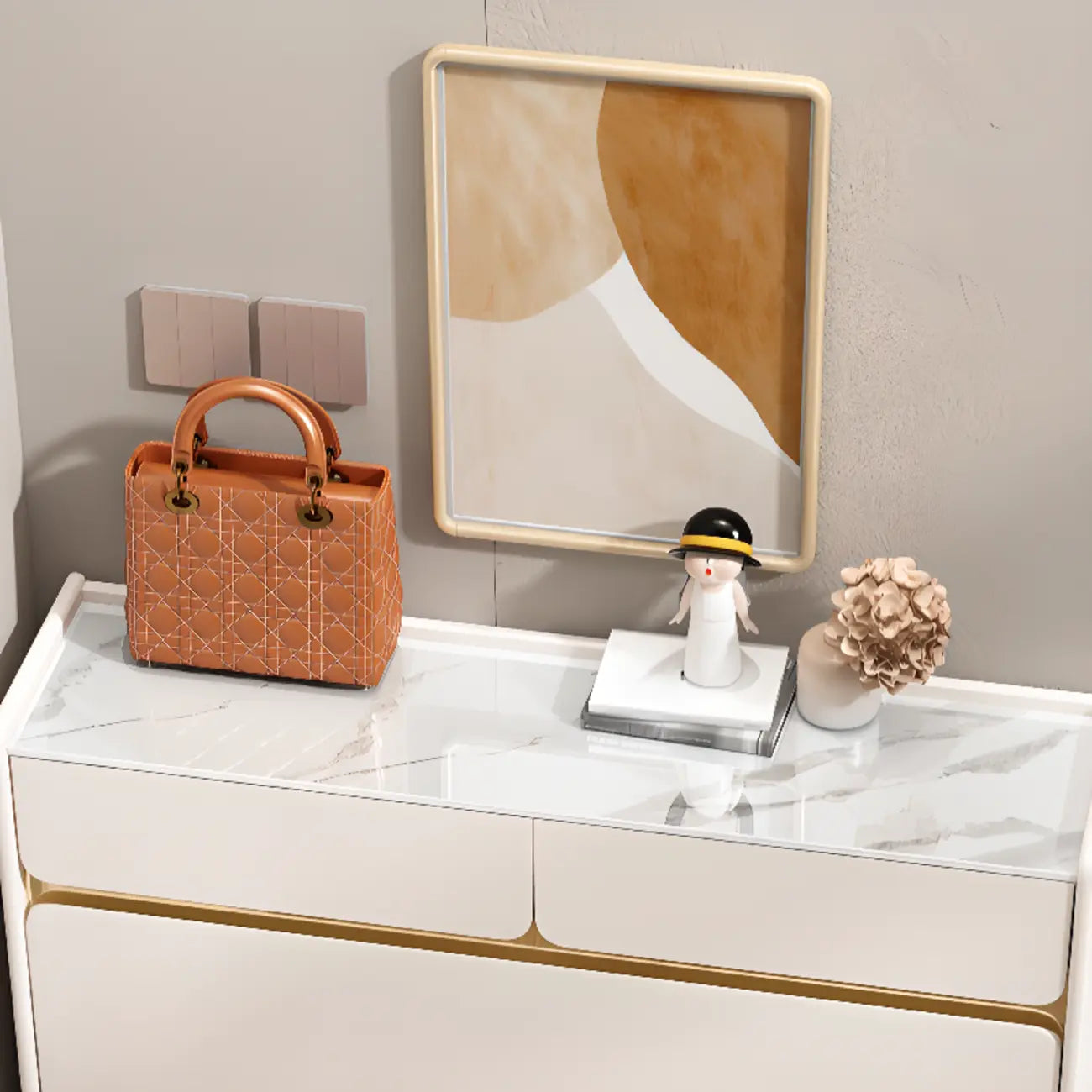 Meuble à chaussures glamour en bois blanc avec tiroirs pour entrée