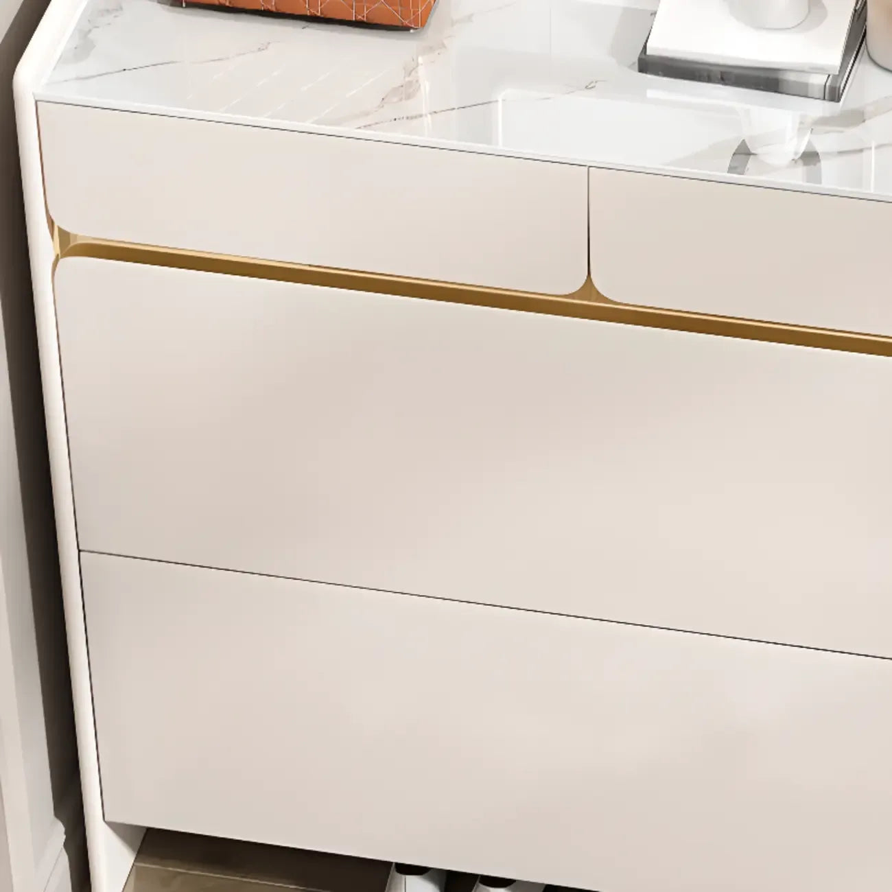 Meuble à chaussures glamour en bois blanc avec tiroirs pour entrée