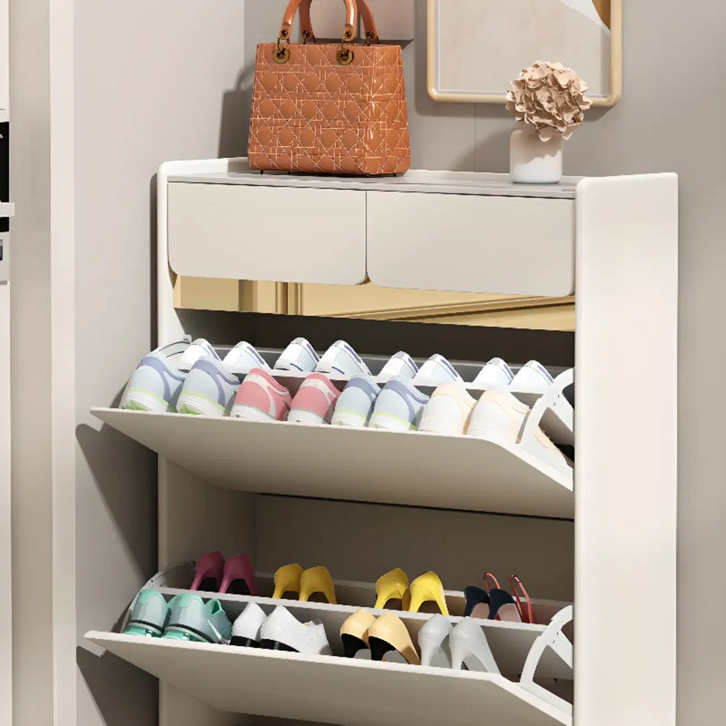 Meuble à chaussures glamour en bois blanc avec tiroirs pour entrée