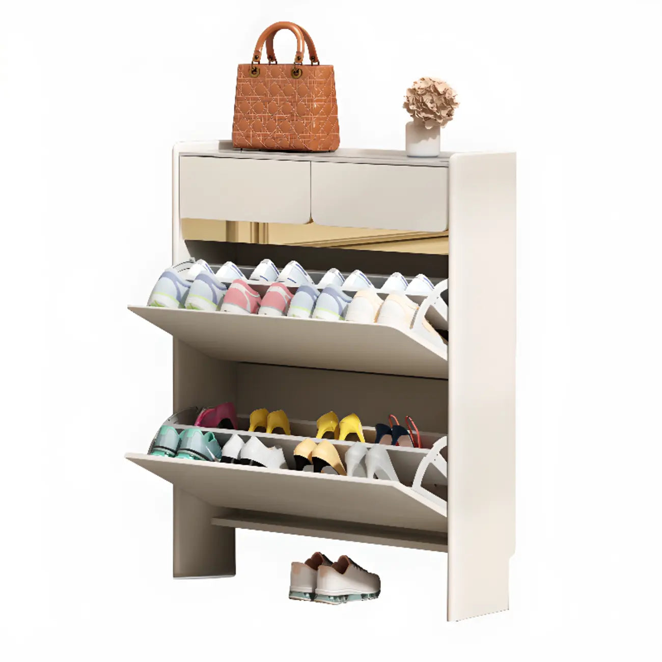 Meuble à chaussures glamour en bois blanc avec tiroirs pour entrée