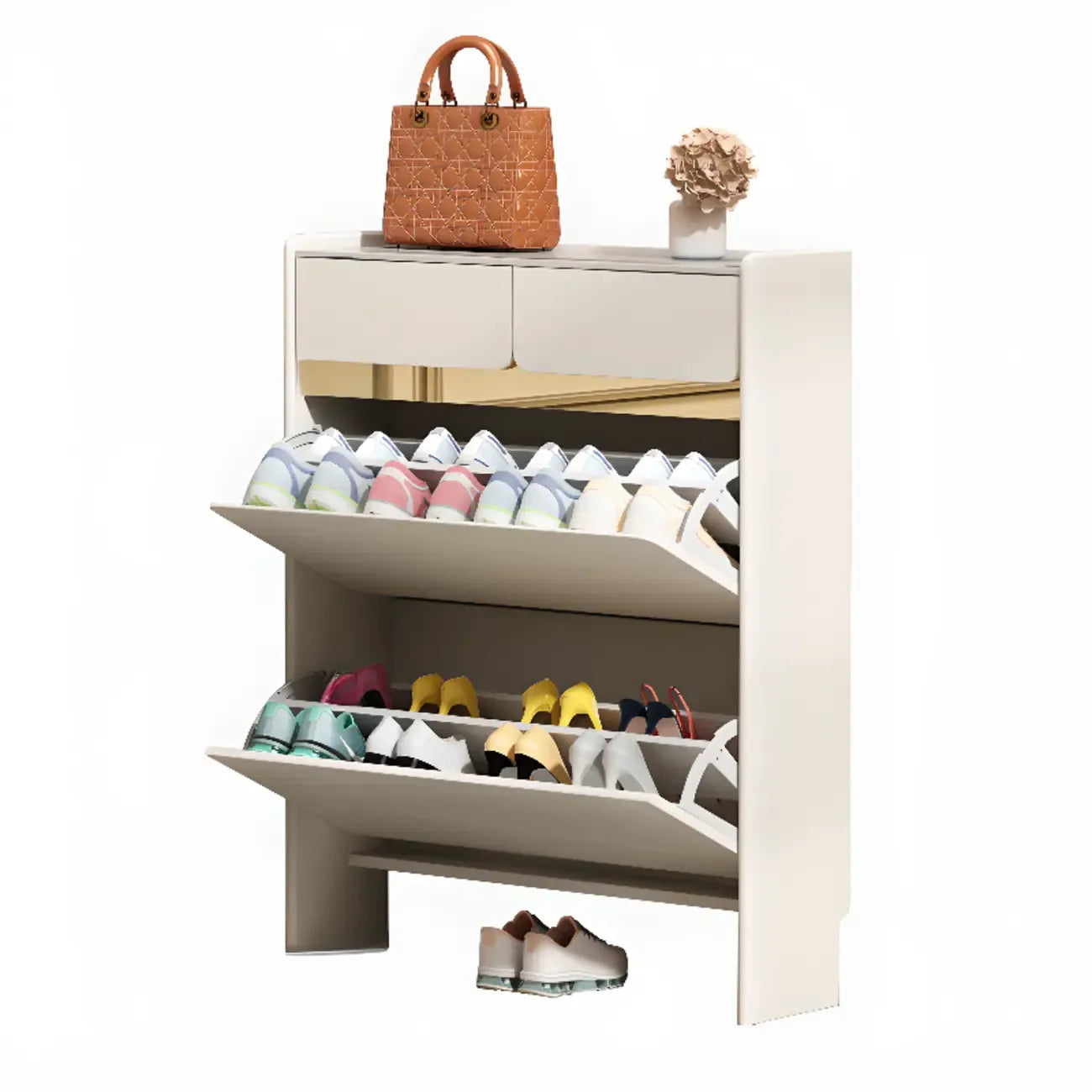 Meuble à chaussures glamour en bois blanc avec tiroirs pour entrée