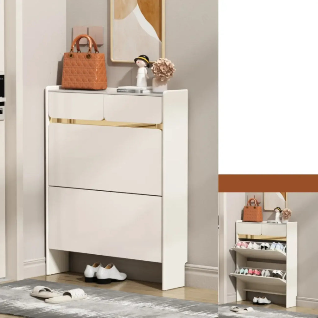 Meuble à chaussures glamour en bois blanc avec tiroirs pour entrée
