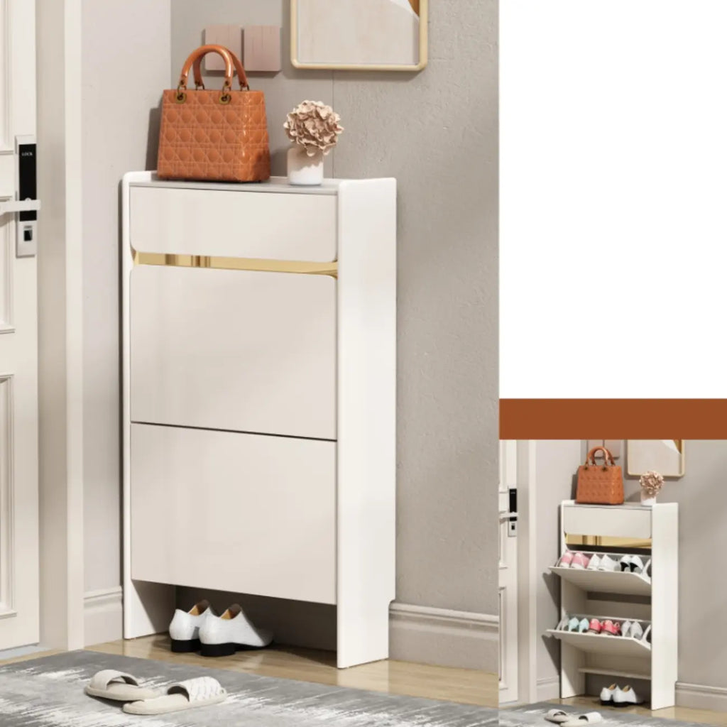 Meuble à chaussures glamour en bois blanc avec tiroirs pour entrée