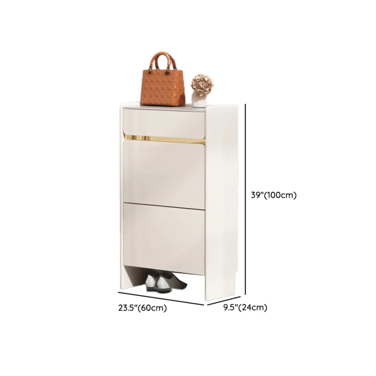 Meuble à chaussures glamour en bois blanc avec tiroirs pour entrée