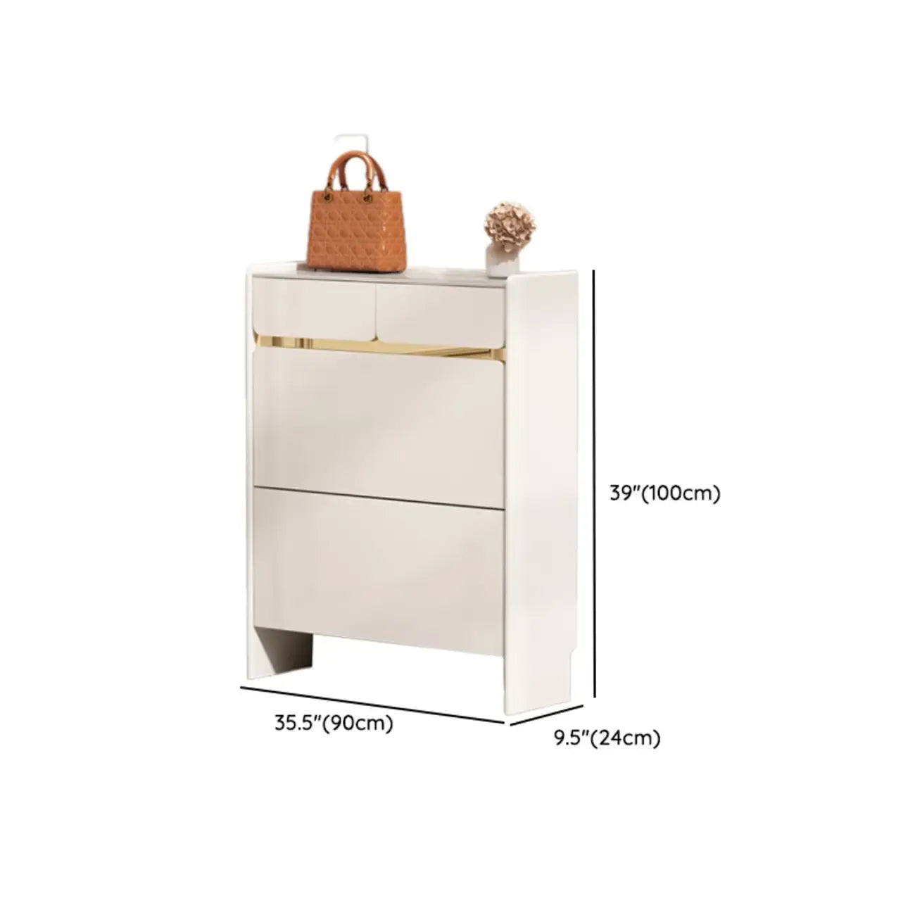 Meuble à chaussures glamour en bois blanc avec tiroirs pour entrée