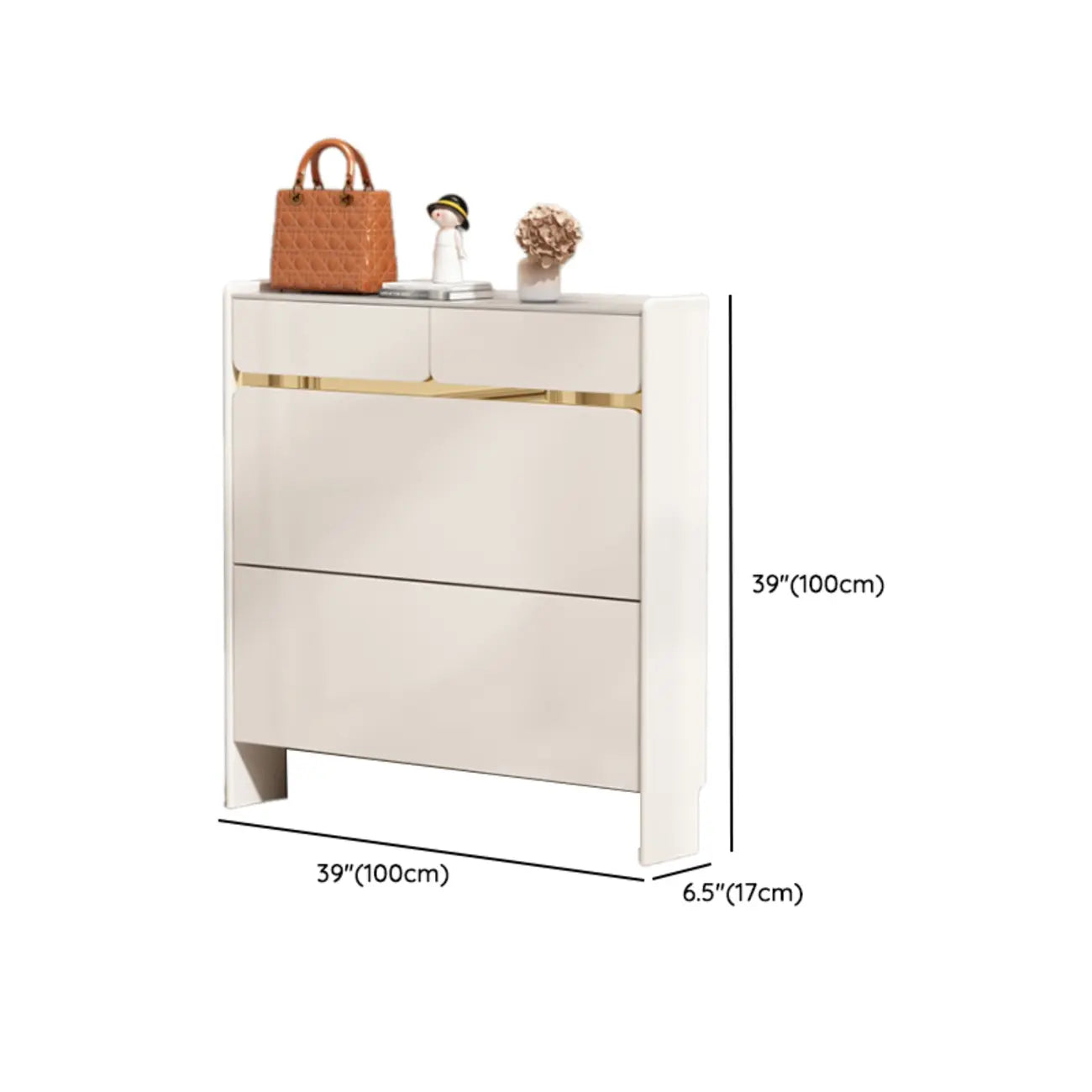 Meuble à chaussures glamour en bois blanc avec tiroirs pour entrée