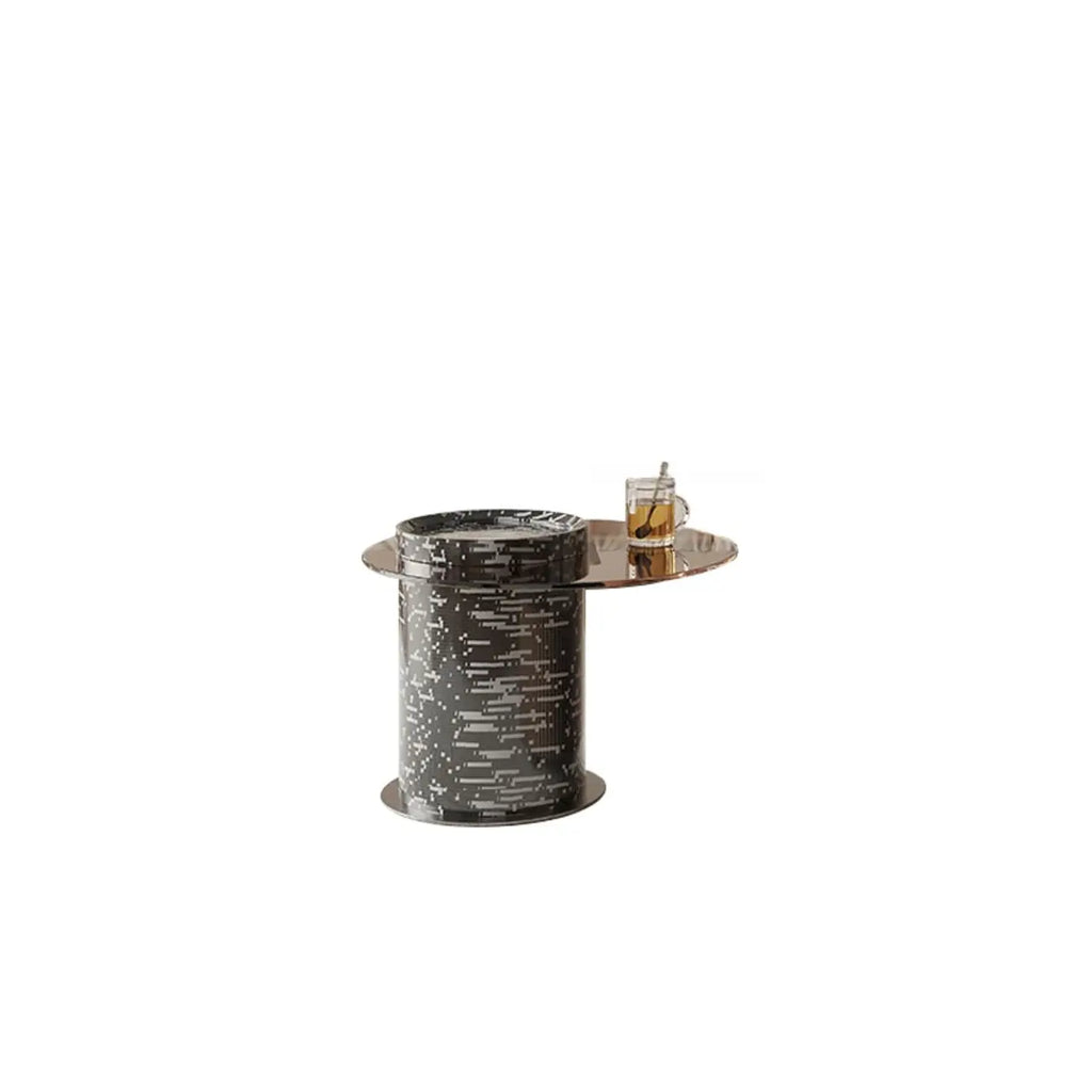 Table basse ronde à tiroirs en bois à rayures noires et blanches