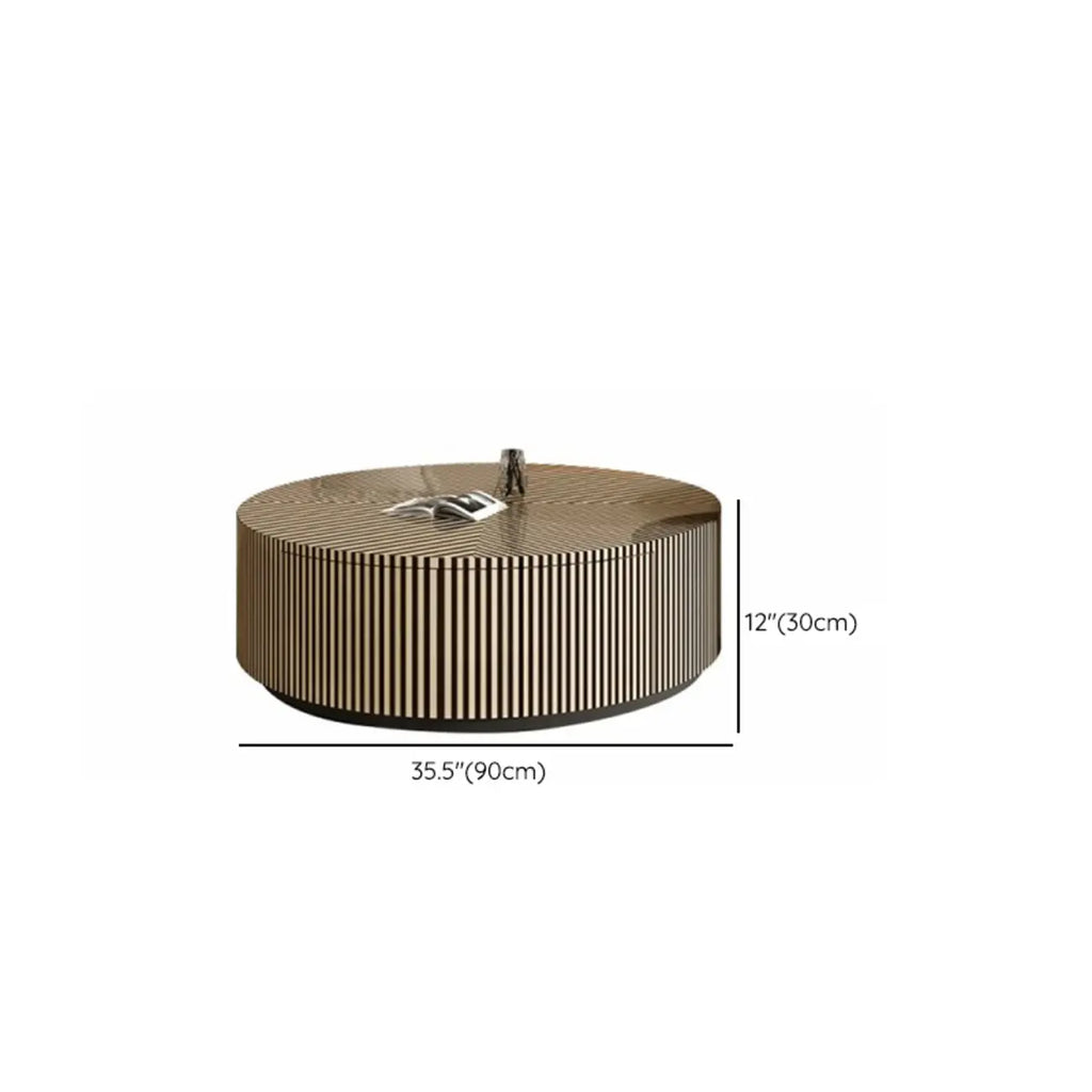 Table basse ronde à tiroirs en bois à rayures noires et blanches