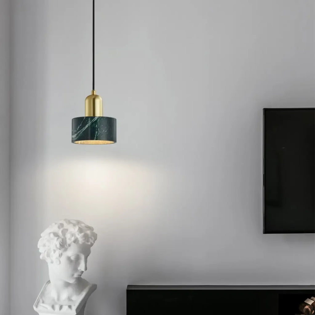 Suspension cylindrique moderne en pierre verte noire