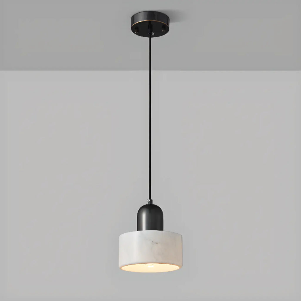 Suspension cylindrique moderne en pierre verte noire