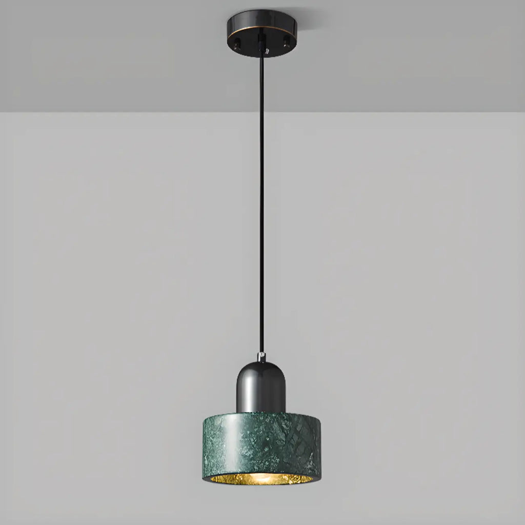 Suspension cylindrique moderne en pierre verte noire
