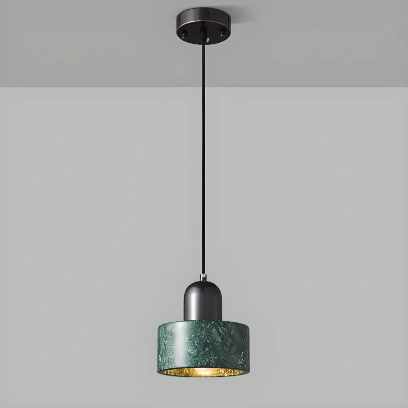 Suspension cylindrique moderne en pierre verte noire