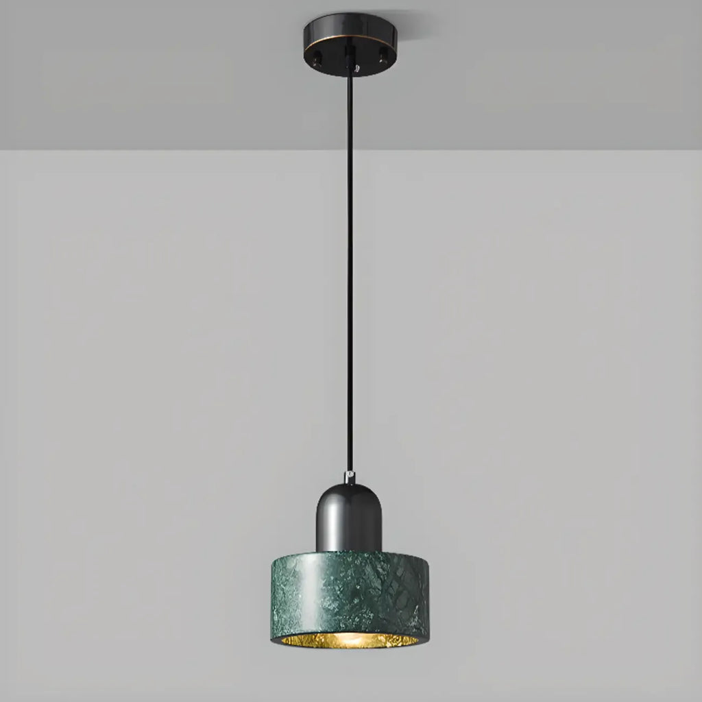Suspension cylindrique moderne en pierre verte noire