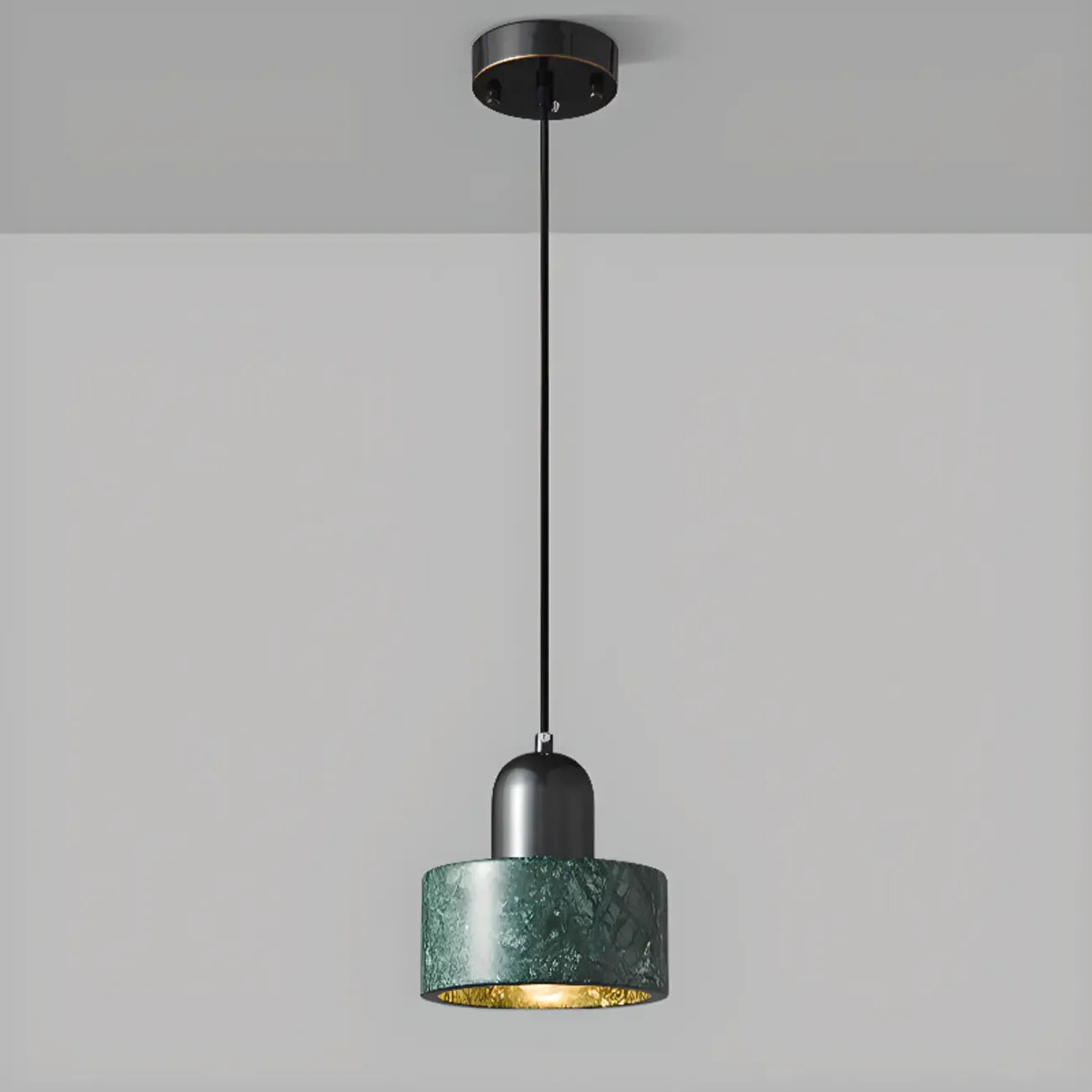 Suspension cylindrique moderne en pierre verte noire
