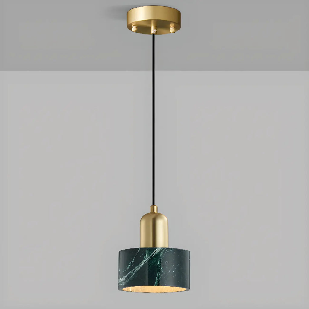 Suspension cylindrique moderne en pierre verte noire
