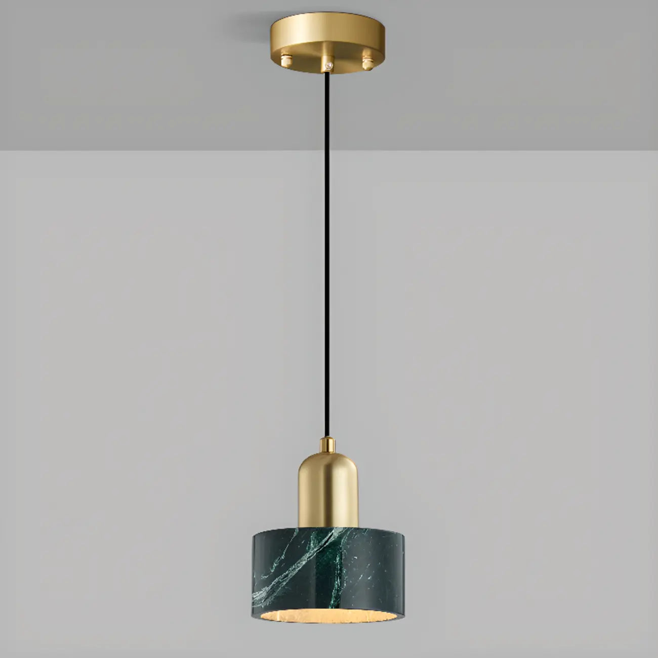 Suspension cylindrique moderne en pierre verte noire
