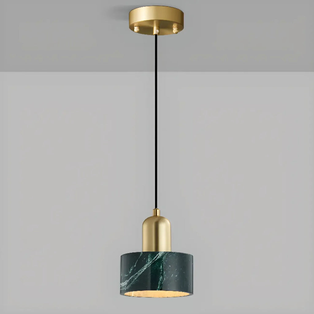 Suspension cylindrique moderne en pierre verte noire