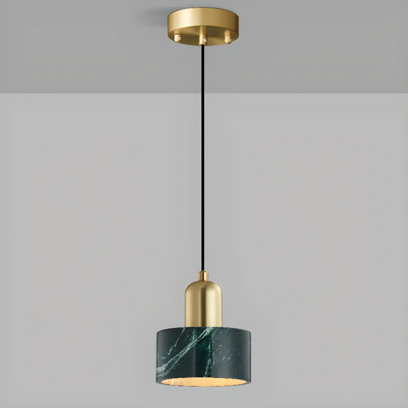 Suspension cylindrique moderne en pierre verte noire