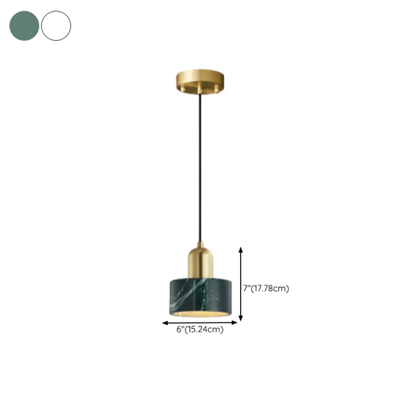 Suspension cylindrique moderne en pierre verte noire