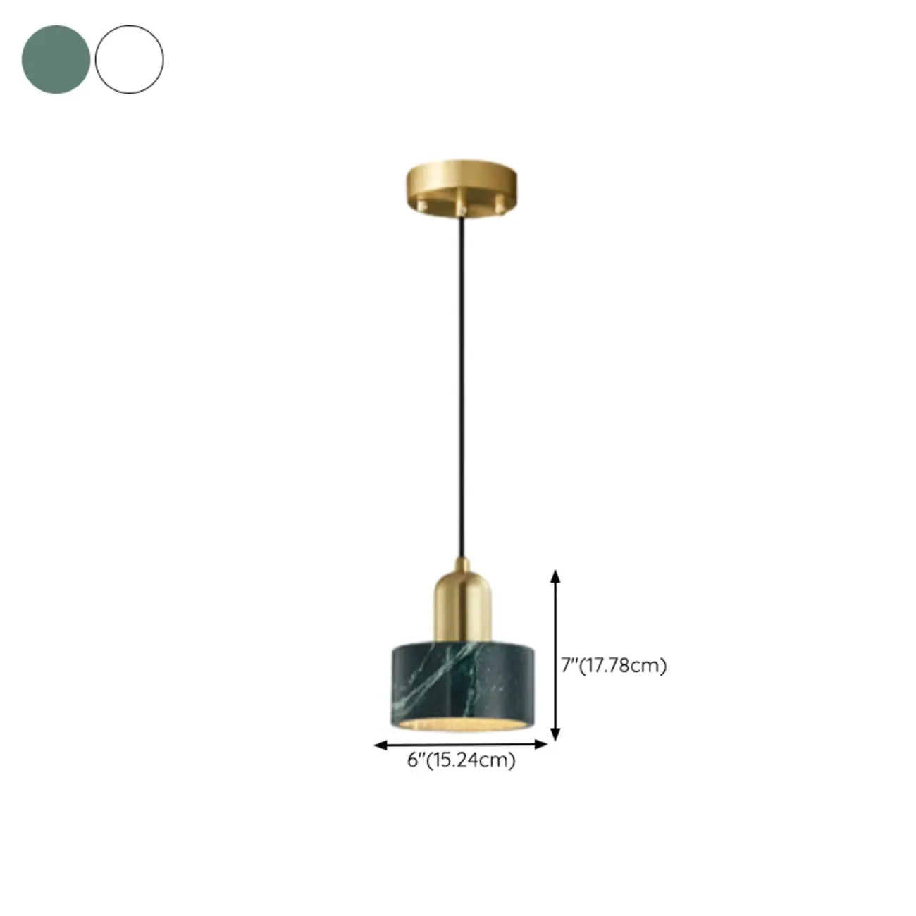 Suspension cylindrique moderne en pierre verte noire