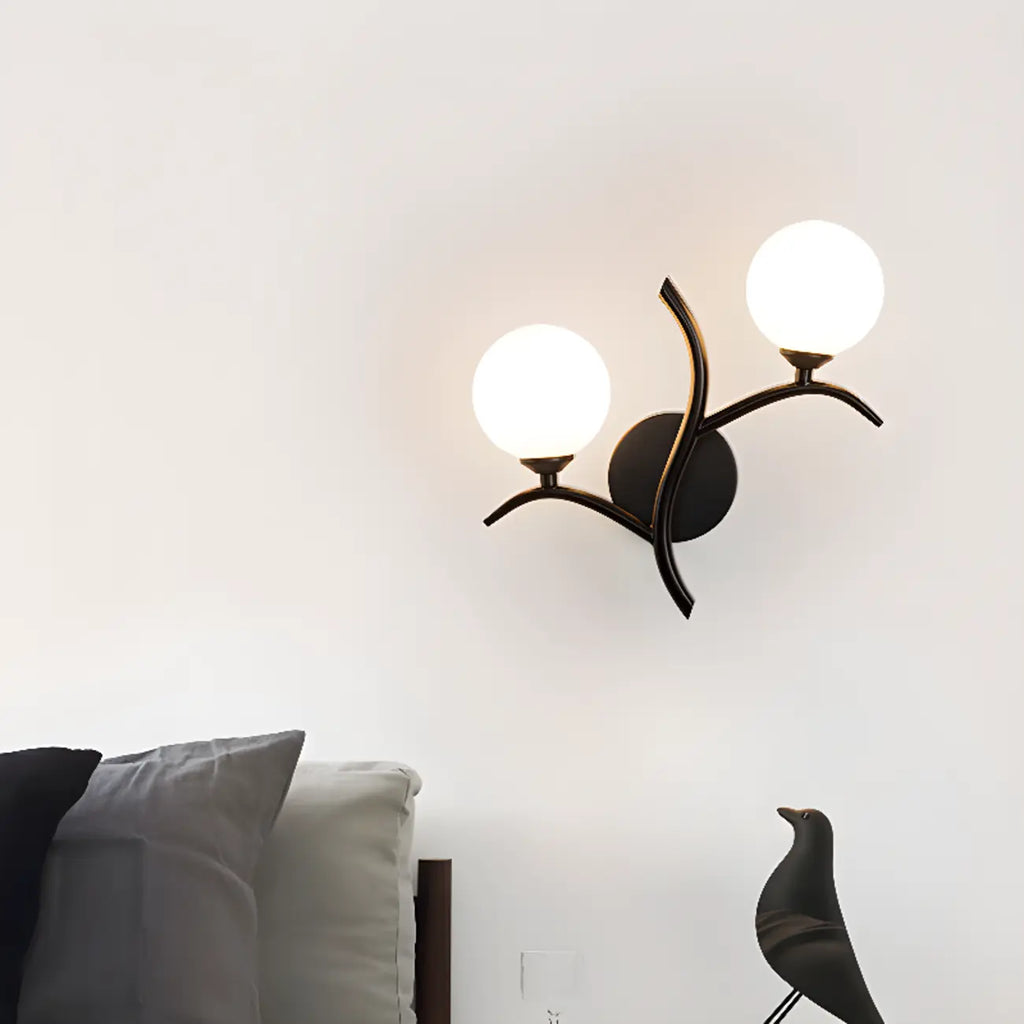 Applique murale moderne à 2 lumières avec globes en verre pour chambre à coucher