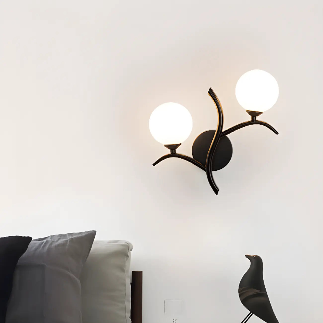 Applique murale moderne à 2 lumières avec globes en verre pour chambre à coucher