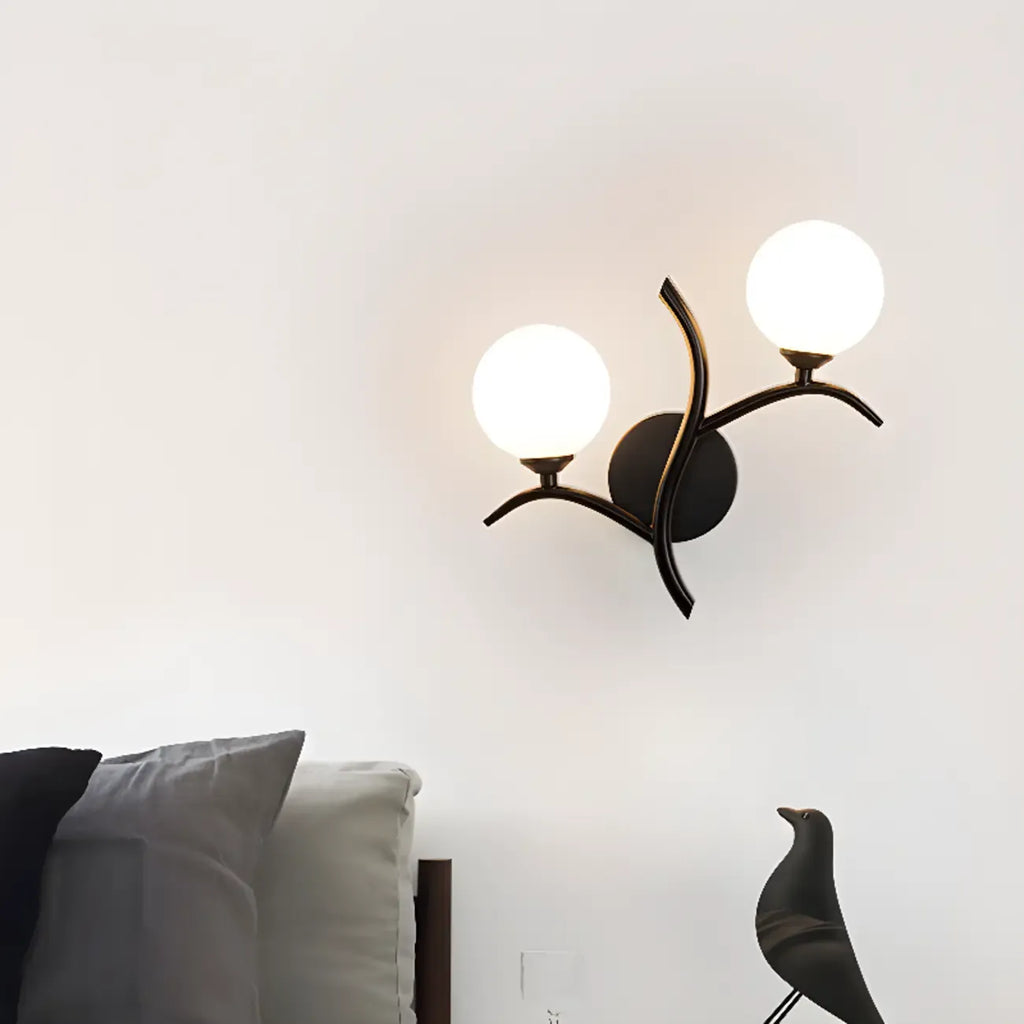 Applique murale moderne à 2 lumières avec globes en verre pour chambre à coucher