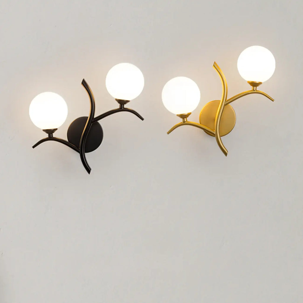 Applique murale moderne à 2 lumières avec globes en verre pour chambre à coucher