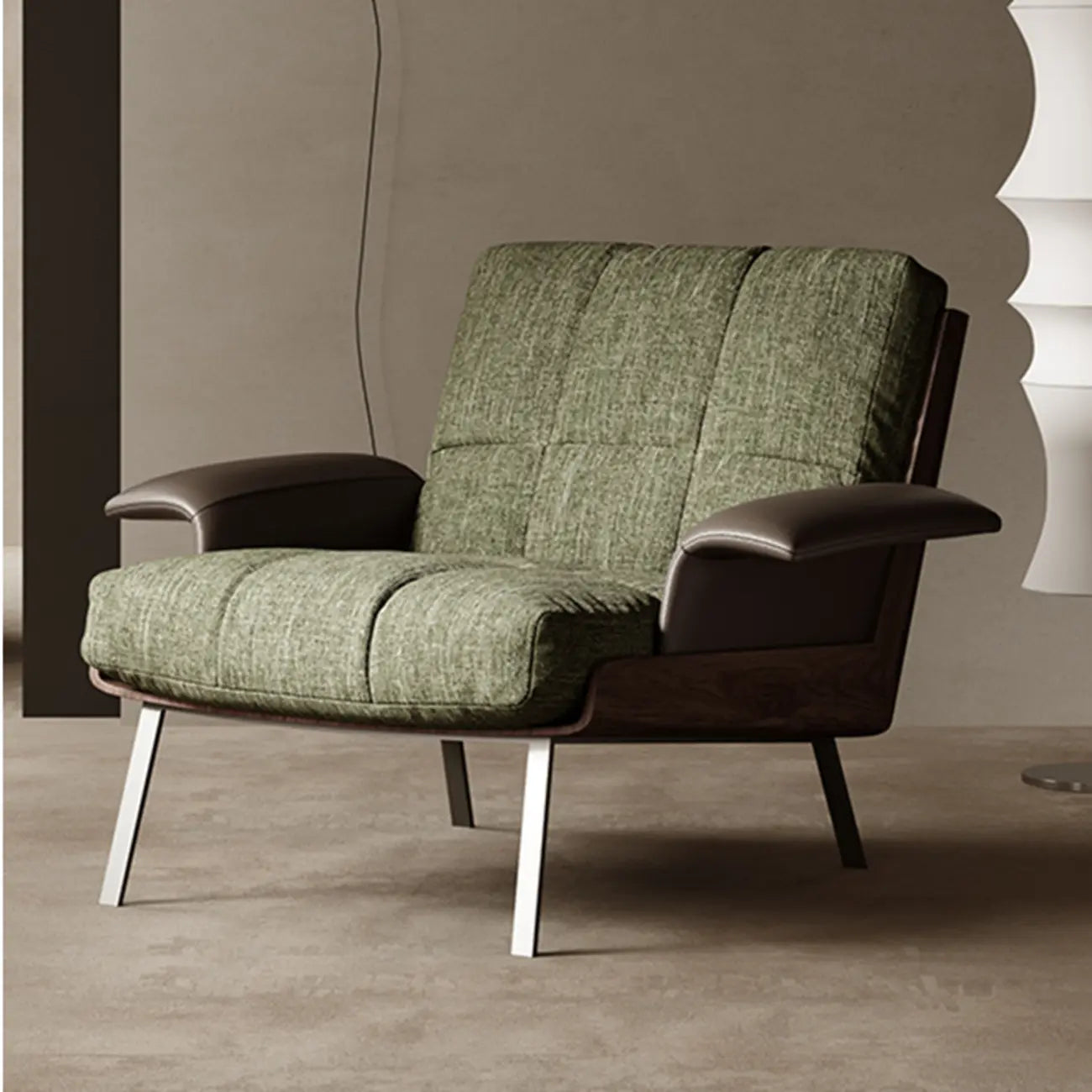 Fauteuil lounge moderne à accoudoirs évasés en tissu vert