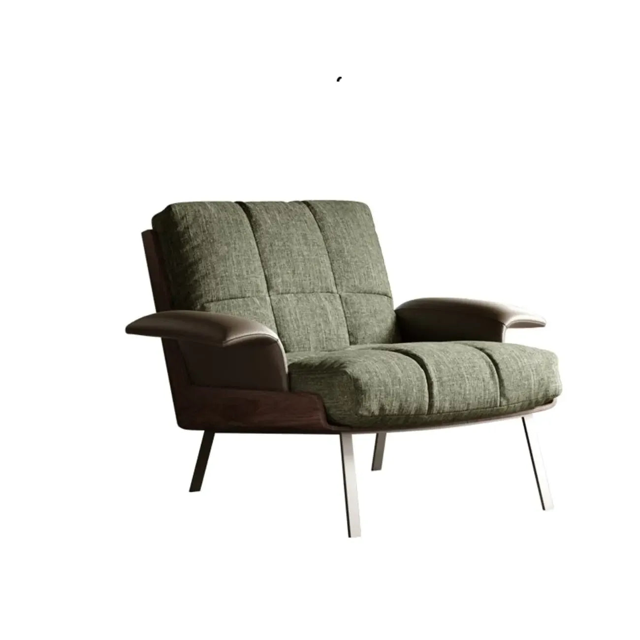 Fauteuil lounge moderne à accoudoirs évasés en tissu vert